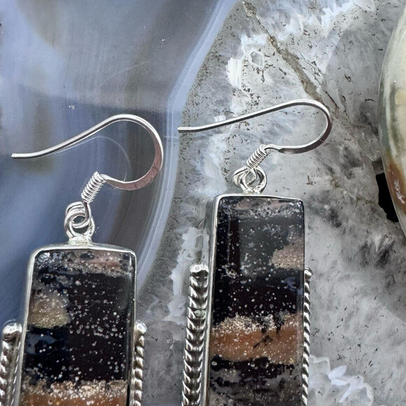 Sterling Southwestern Style Rectangle Honey Dendrite Dangle Earrings For Women - Picture 4 of 10